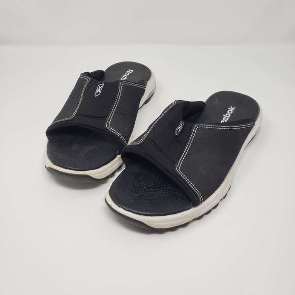 Reebok Shoes Reebok Solid Black Slides Slip On Comfy Sandals Poshmark